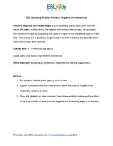 ESL Speaking Activity_ Positive, Negative and Interesting. - ESL Kids Games